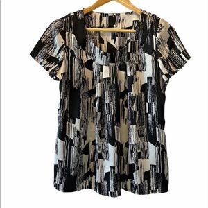 LAURA Petites Sateen Black & White Geo Print Top S